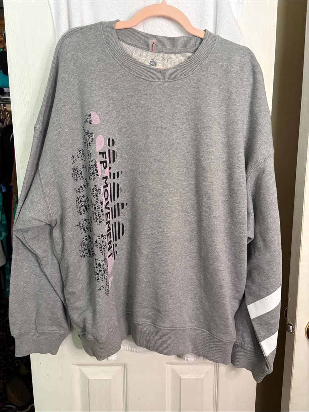 FP Movement by Free People Gray Crewneck Sweatshirt with Pink Graphic